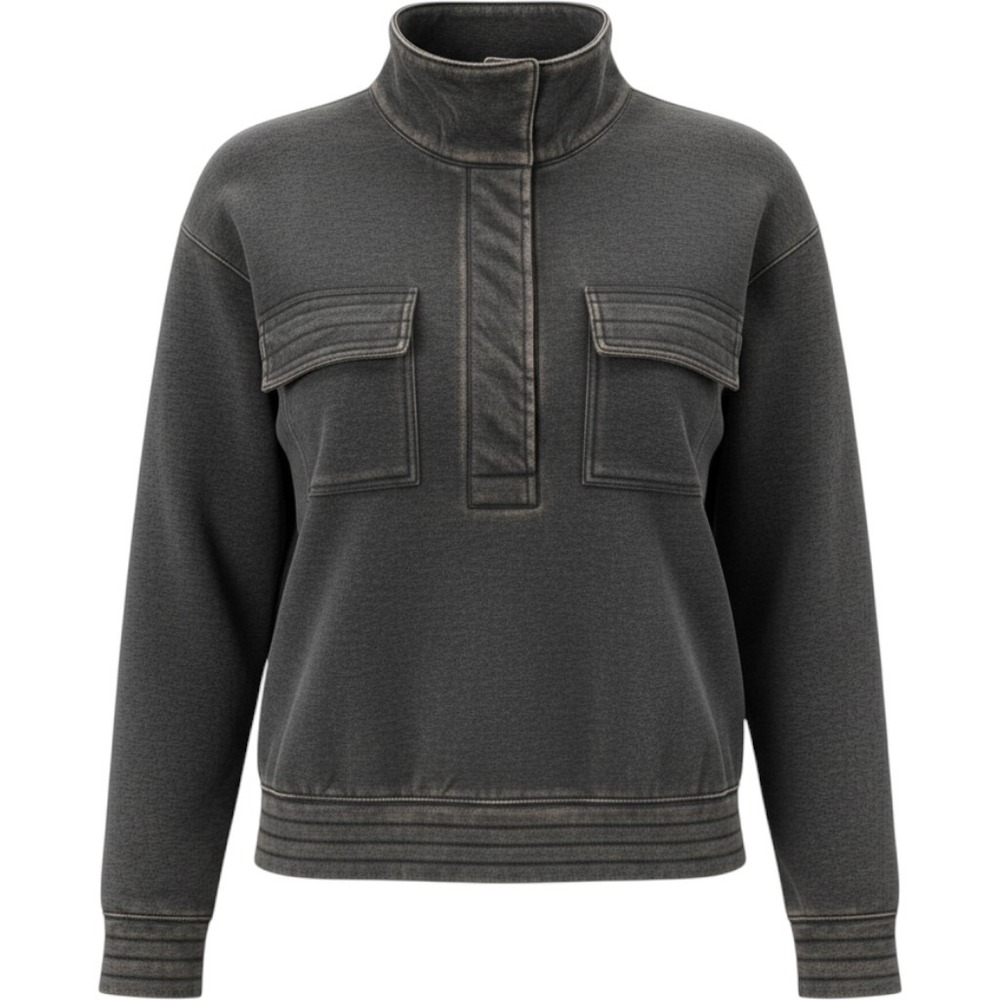 Zenana Mineral Wash Pullover Sweatshirt Black Snap Collar OTW-4326Y M